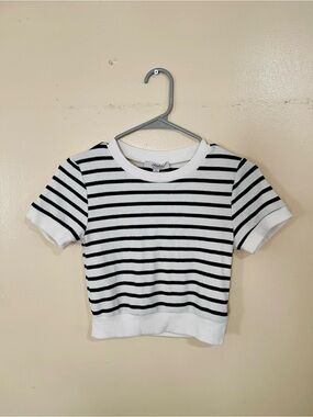 White and Black Striped Crop Top